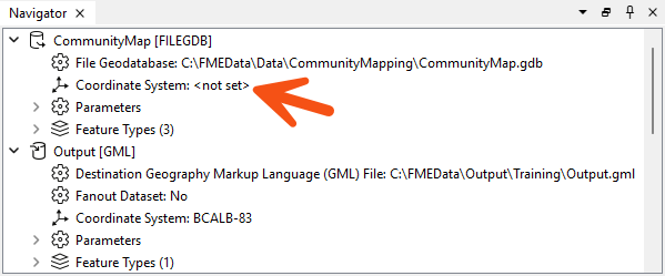 Viewing unset coordinate system in the Navigator
